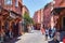 MARRAKESH, MOROCCO - JUNE 04, 2017: View of the historical narrow streets in the medina of Marrakesh at sunny day