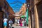 MARRAKESH, MOROCCO - JUNE 05, 2017: View of the historical narrow streets in the medina of Marrakesh on a sunny day