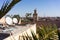 Marrakesh morocco medina with mosque and palm leaf