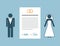 marriage contract info graphic with married couple pictogram