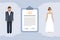 marriage contract info graphic with married couple pictogram