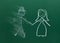 Marriage couple drawing on chalk board divorce break up smudged