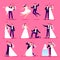 Marriage couple. Just married couples, wedding dancing and weddings celebration. Newlywed bride and groom vector