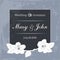 Marriage design template with custom names in square frame flowers. Vector illustration.