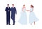 Marriage diversity lgbt character set. Vector flat design people wedding illustration. Homorosexual couple of bride in dress and