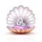 Marriage rings on realistic seashell, vector luxury silver wedding