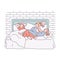 Married couple in bed playing with baby sketch vector illustration isolated.