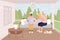Married couple reading on cozy terrace flat color vector illustration