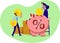 Married Couple Save Coins in Piggy Bank Metaphor Cartoon. Family Budget, Home Savings and Investment Money. Future