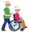 Married couple senior man and his wife in a wheelchair