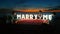 Marry Me background at night during sunset. Romantic location for wedding ceremony.