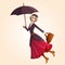 Marry Poppins flying on umbrella