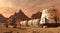 Mars colony. Expedition on alien planet. Life on Mars. 3d Illustration.