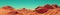 Mars landscape panorama, 3d render of imaginary mars planet terrain
