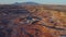 Mars Research Station area in desert near Hanksville at sunrise. Utah. Aerial orbit