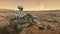 Mars rover explores the surface of Mars against the background of an orange planet. 3d illustration Elements of this image