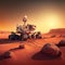 Mars Rover exploring the red soil of planet Mars