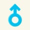 The Mars symbol. Male sign. Isolated blue gender icon in cartoon style. Cute arrow.