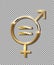 Mars venus equality golden sign on transparent backdrop