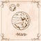 Mars. Vintage stylized outline drawing of the Mars. The symbols of astrology and astronomy