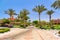 Marsa Alam, Egypt - May 7, 2023: Beautiful gardens of the Akassia Swiss Resort by the Red Sea in Marsa Alam, Egypt