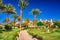 Marsa Alam, Egypt - May 8, 2023: Beautiful gardens of the Akassia Swiss Resort by the Red Sea in Marsa Alam, Egypt