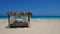 Marsa Matruh, Egypt. Elegant gazebo on the beach. Amazing sea with tropical blue, turquoise and green colors. Relaxing context