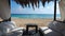 Marsa Matruh, Egypt. Elegant gazebo on the beach. Amazing sea with tropical blue, turquoise and green colors. Relaxing context