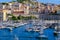 Marseille embankment with yachts and boats in the Old Port and Notre Dame de la Garde. Vieux-Port de Marseille