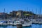 Marseille embankment with yachts and boats in the Old Port and Saint Nicolas fort. Vieux-Port de Marseille