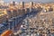 Marseille, France. Aerial view of the Old Port full of yachts and boats and the city at golden hour.