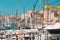 Marseille, France. Old Fortress. White Yachts Are Moored At City Pier, Jetty, Port In Marseille, France. Sunny Summer