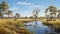 Marsh Of Australia: A Delicately Rendered Landscape Painting