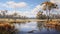 Marsh Of Australia: A Highly Detailed Landscape Painting In The Style Of John Sloane