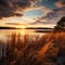 Marsh grasses at sunset in fall at Milford