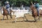 Marshfield, Massachusetts - June 24, 2012: Two Rodeo Cowboys Trying To Rope A Running Steer