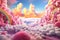 Marshmallow clouds floating with rainbow beautiful candyland sweets fairytale background