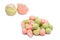 Marshmallow fruit candys isolated on white background