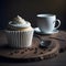Marshmallow Icing Cupcake with Coffee Delight - Generative AI