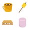 Marshmallow smores candy icons set flat style