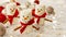 Marshmallow snowmen with snow and gliter, Christmas food background