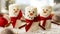 Marshmallow snowmen with snow and gliter, Christmas food background