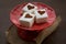 Marshmallows with Cocoa Dusted Hearts Red Plate