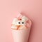 Marshmallows with eyes. Funny kawaii emoji face. Cute cartoon character. Minimal summer flat lay design. Sweet food. Pink