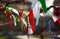 Martentisa and Bulgarian flag colors hanging at blurred background