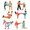 Martial art vector people character fighter training karate sport exercise and strong man fighting power combat practice