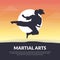 Martial Arts Banner Template, Karate, Judo, Taekwondo, Aikido School Design, Asian Martial Art Fighter at Sunset Vector