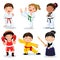 Martial arts kids. Children fighting, judo, taekwondo, karate, k