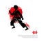 Martial arts silhouette logo  illustration. Foreign word below the object means KARATE.