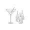 Martini Cocktail With Olive And Canape Hand Drawn Realistic Sketch